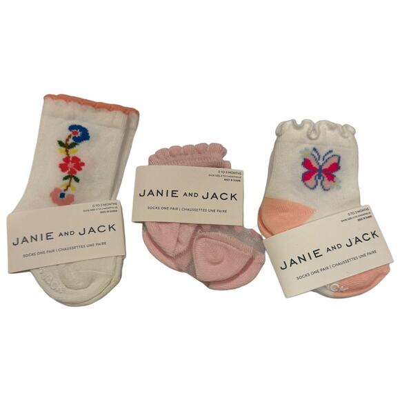 Janie and Jack Girl’s Assorted Socks 0-3 M- Set of 3 - Picture 1 of 1